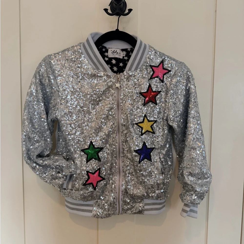 Lola + the Boys Silver Sequin Unicorn Jacket with Star Accents size 8 - Picture 1 of 6